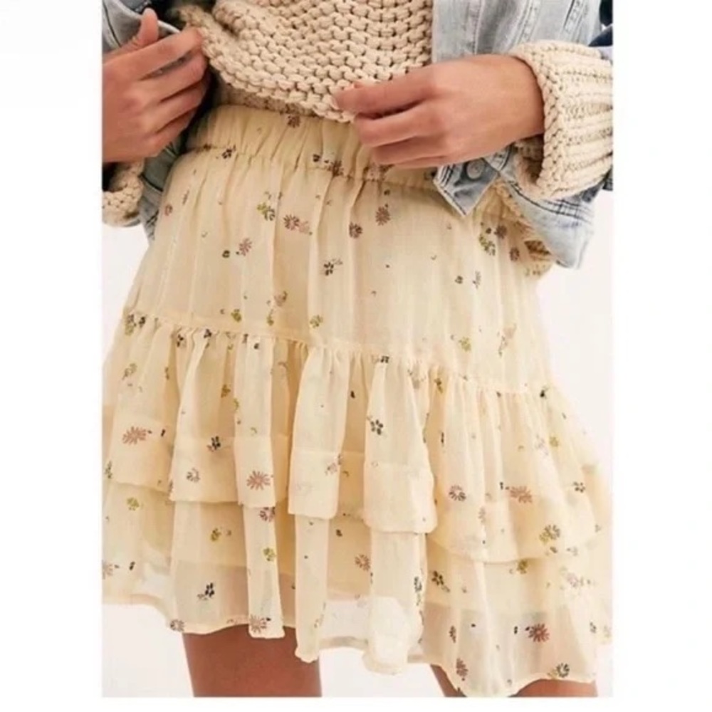 Free People From the Valley Mini Skirt Floral Butter Yellow S